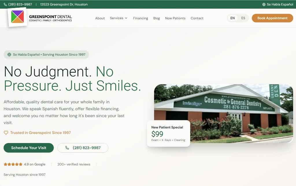 Greenspoint Dental homepage design