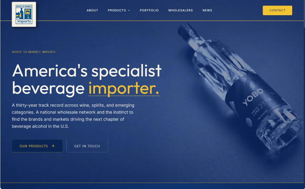 Route to Market Imports homepage design